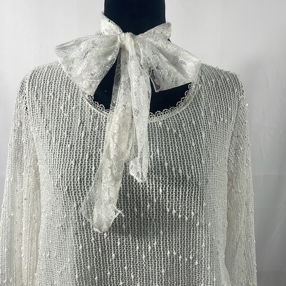 Simply Couture, Baby doll, layered Dress,Lace, with bow tie scarf, White, Medium - Picture 3 of 10